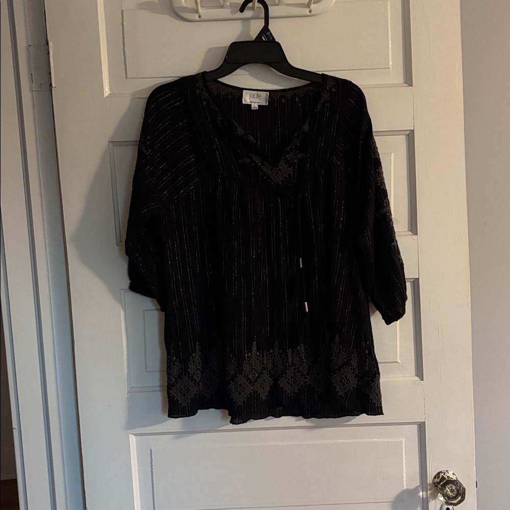 Johnny Was Black Embroidered Top